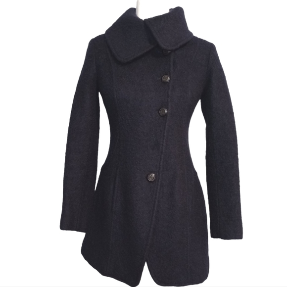 Guess Los Angeles Dark Blue Wool Asymmetrical Women's Blend Coat/Jacket S/Petite - Picture 3 of 17